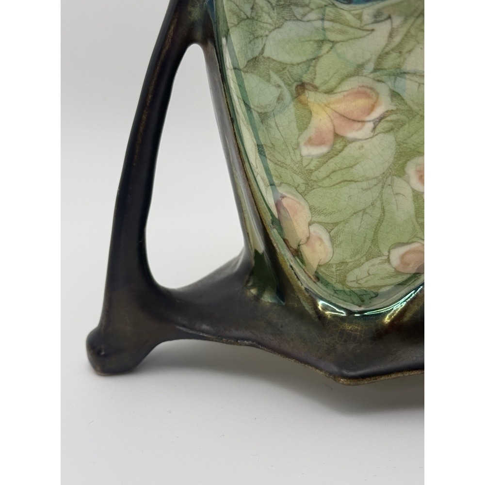 Antique Bohemian Art Nouveau Iridescent Tripod Ceramic Vase Dressler? 1890-1910 - Picture 8 of 15